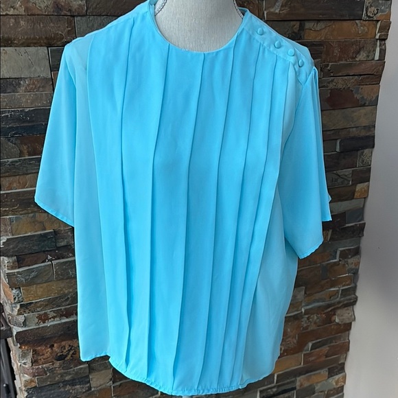 Elegant Vintage Blue Women's Pleated Top Lyn Diana - Picture 1 of 5